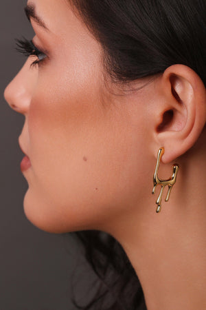 Brinco Argola Quadrada Lisa Derretida 3.5 cm Banhado a Ouro 18K