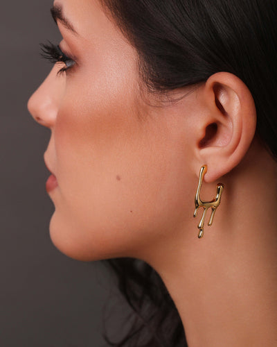Brinco Argola Quadrada Lisa Derretida 3,5 cm Banhado a Ouro 18K