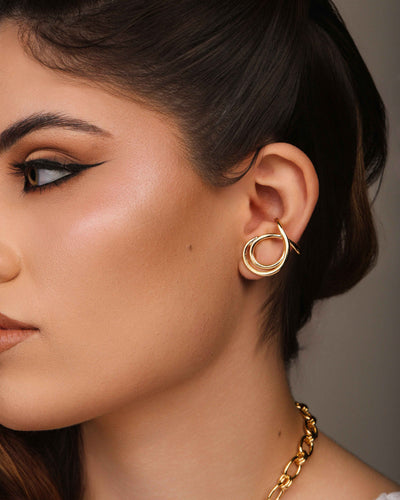 Ear Cuff Entrelaçado Liso 2,5 cm Banhado a Ouro 18K