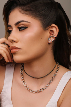 Ear Cuff Entrelaçado Liso 2.5 cm Ródio Branco