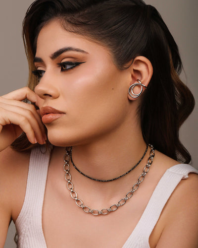 Ear Cuff Entrelaçado Liso 2.5 cm Ródio Branco