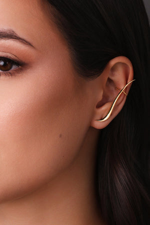 Ear Cuff Orgânico Liso 4.6 cm Banhado a Ouro 18K