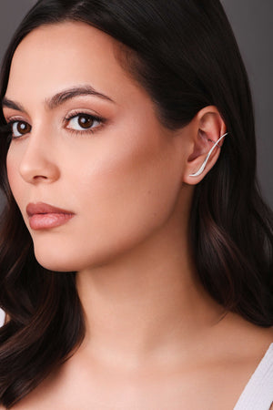 Ear Cuff Orgânico Liso 4.6 cm Ródio Branco