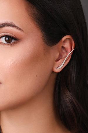 Ear Cuff Orgânico Liso 4.6 cm Ródio Branco