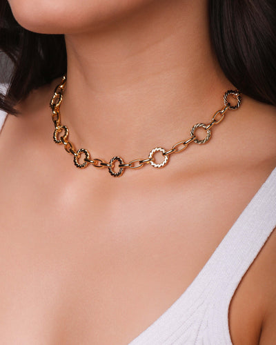Colar Elos Redondos Detalhados Banhado a Ouro 18K - 40 cm