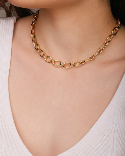 Colar Elos Ovais 9 mm Banhado a Ouro 18K - 40 cm