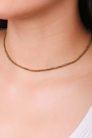 Choker Hematita Dourada 2 mm Banhado a Ouro 18K
