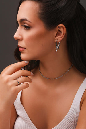 Choker Hematita Prateada 2 mm Ródio Branco