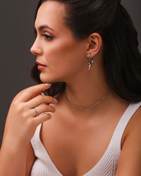 Choker Hematita Prateada 2 mm Ródio Branco