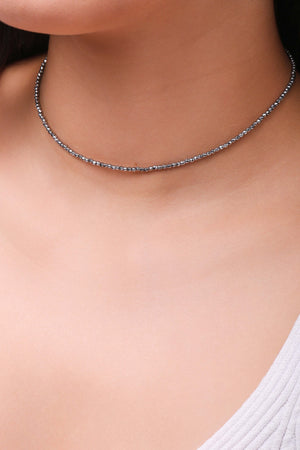 Choker Hematita Prateada 2 mm Ródio Branco