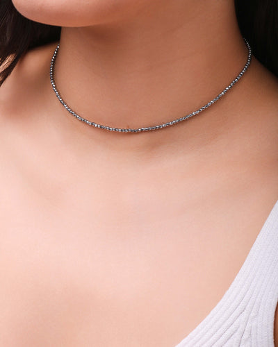 Choker Hematita Prateada 2 mm Ródio Branco - 30 cm