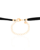 Gargantilha Gravata Dupla Camurça Preta Retângulos Banhado a Ouro 18K - 30 cm