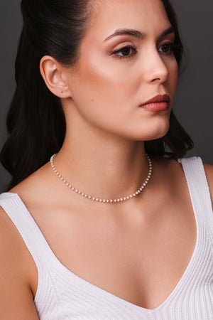 Choker Bolinhas Pêssego 3 mm Ródio Branco