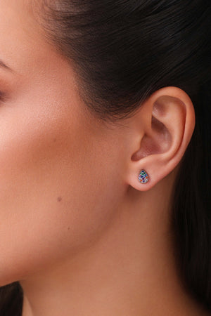 Brinco Gota Cravejada Colorida 8 mm Ródio Branco