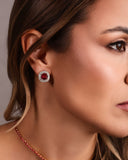 Brinco Quadrado Ponto de Luz Rubi Cravejado Cristal Banhado a Ouro 18K