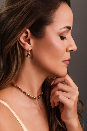 Brinco Argola Click Gotas Coloridas 2.5 cm Banhado a Ouro 18K