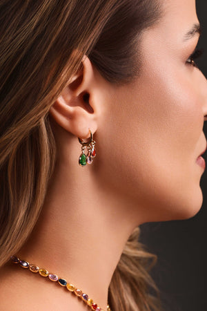 Brinco Argola Click Gotas Coloridas 2.5 cm Banhado a Ouro 18K