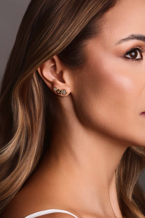 Ear Cuff Flores Lisas e Cravejadas Cristal Banhado a Ouro 18K