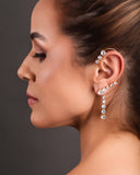 Ear Cuff Franja Pontos de Luz Cristal Banhado a Ouro 18K