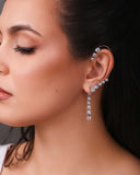 Ear Cuff Franja Pontos de Luz Cristal Ródio Branco
