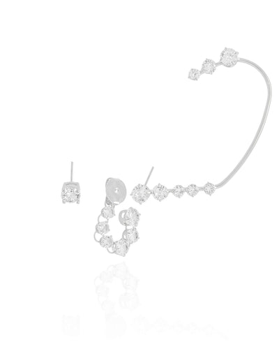 Ear Cuff Franja Pontos de Luz Cristal Ródio Branco