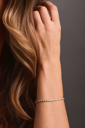 Pulseira Riviera Cravação Inglesa Cristal 3 mm Banhado a Ouro 18K