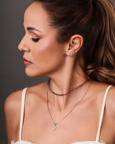 Choker Riviera Fúcsia 3 mm Ródio Branco - 32 cm