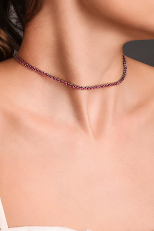 Choker Riviera Fuchsia 3 mm Ródio Branco
