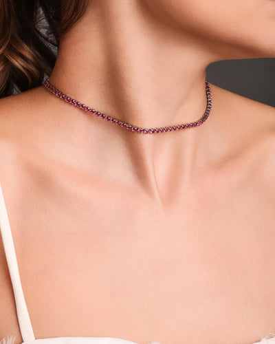 Choker Riviera Fúcsia 3 mm Ródio Branco - 32 cm