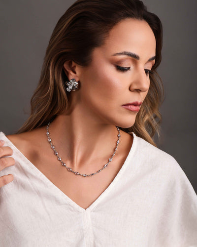 Choker Gotas Cristal 5 mm Ródio Branco - 35 cm