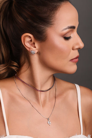 Gargantilha Veneziana Folha Navetes Cristal Ródio Branco - 45 cm