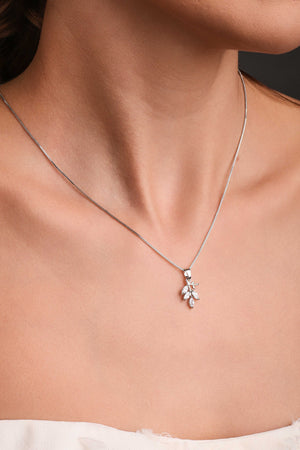 Gargantilha Veneziana Folha Navetes Cristal Ródio Branco - 45 cm