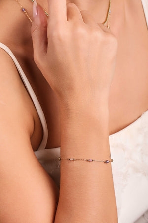 Pulseira Elos Cristais Coloridos Banhado a Ouro 18K