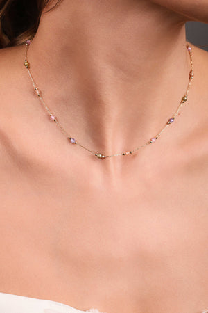 Choker Elos Cristais Coloridos 3 mm Banhado a Ouro 18K