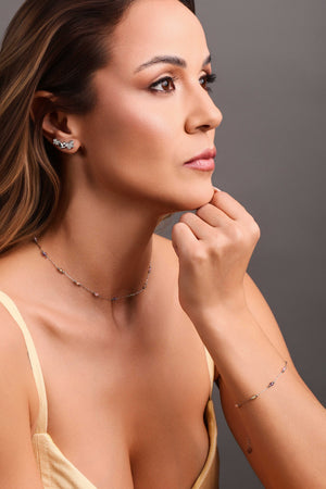 Choker Elos Cristais Coloridos 3 mm Ródio Branco