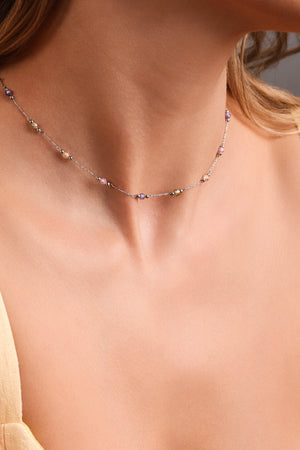 Choker Elos Cristais Coloridos 3 mm Ródio Branco