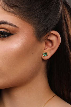 Brinco Ponto de Luz Retangular Turmalina Banhado a Ouro 18K