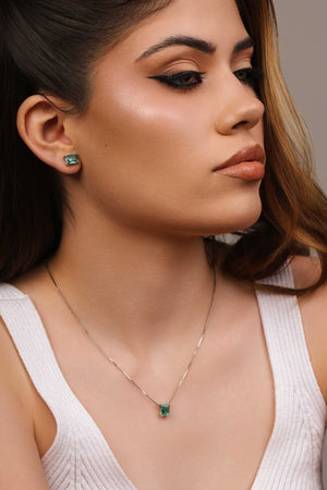 Brinco Ponto de Luz Retangular Turmalina Ródio Branco