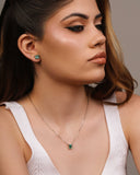 Brinco Ponto de Luz Retangular Turmalina Ródio Branco