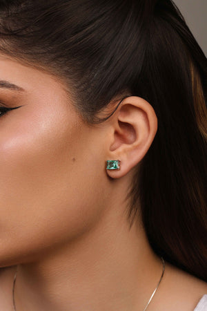 Brinco Ponto de Luz Retangular Turmalina Ródio Branco