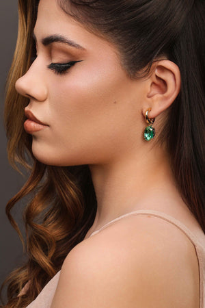 Brinco Argola Lisa Ponto de Luz Oval Turmalina 3.1 cm Banhado a Ouro 18K