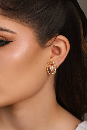 Brinco Orgânico Ponto de Luz Oval Cristal Banhado a Ouro 18K