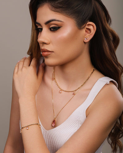 Brinco Ponto de Luz Safira Rosa 5 mm Banhado a Ouro 18K