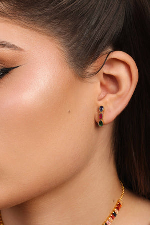 Ear Hook Geométrico Colorido Banhado a Ouro 18K