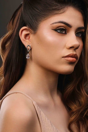 Brinco Gota Dupla Vazado Cristal Ródio Branco