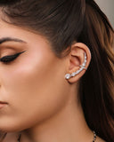 Ear Cuff Pontos de Luz Ovais Cravejado Cristal Ródio Branco
