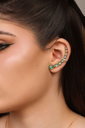 Ear Cuff Pontos de Luz Ovais Turmalina Cravejado Cristal Banhado a Ouro 18K