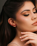 Ear Cuff Pontos de Luz Ovais Rubi Cravejado Cristal Ródio Branco