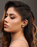 Ear Cuff Pontos de Luz Ovais Esmeralda Cravejado Cristal Banhado a Ouro 18K