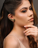 Ear Cuff Pontos de Luz Ovais Esmeralda Cravejado Cristal Ródio Branco